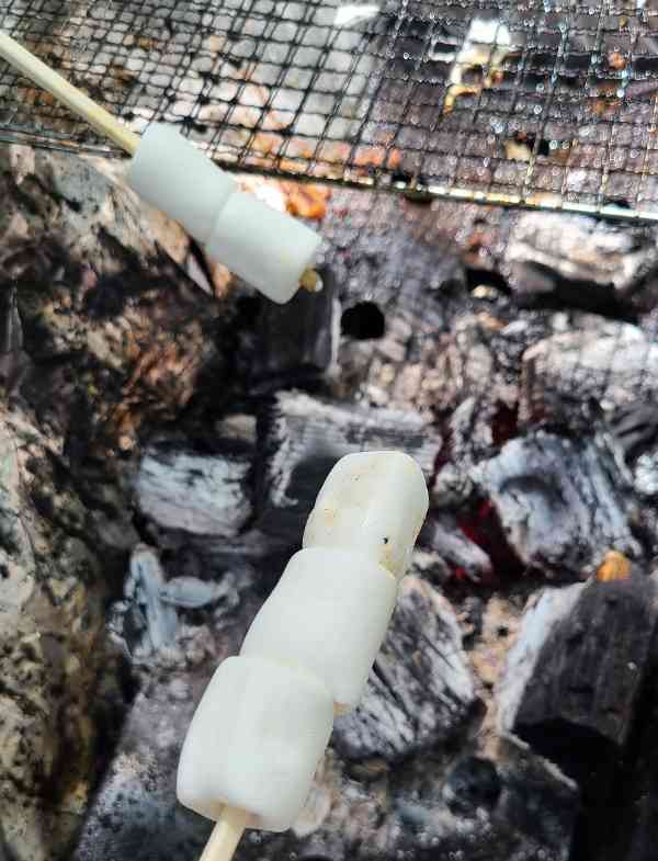 BBQでマシュマロを焼いている様子