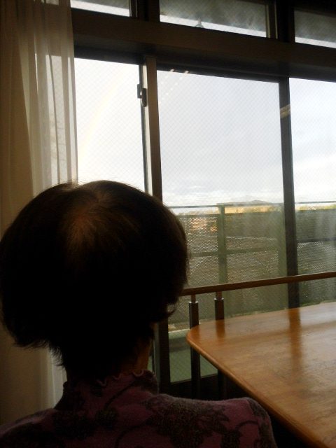 虹を眺めているお客様